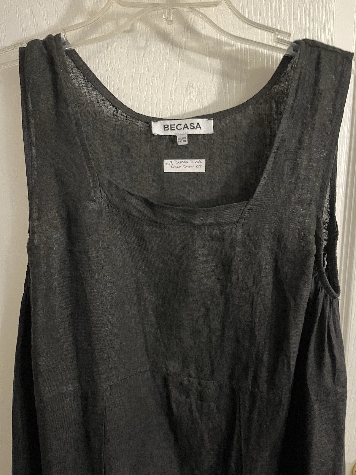 Becasa Black 100% Linen Dress Very Nice One Size M L Still Deep Black W/Pockets
