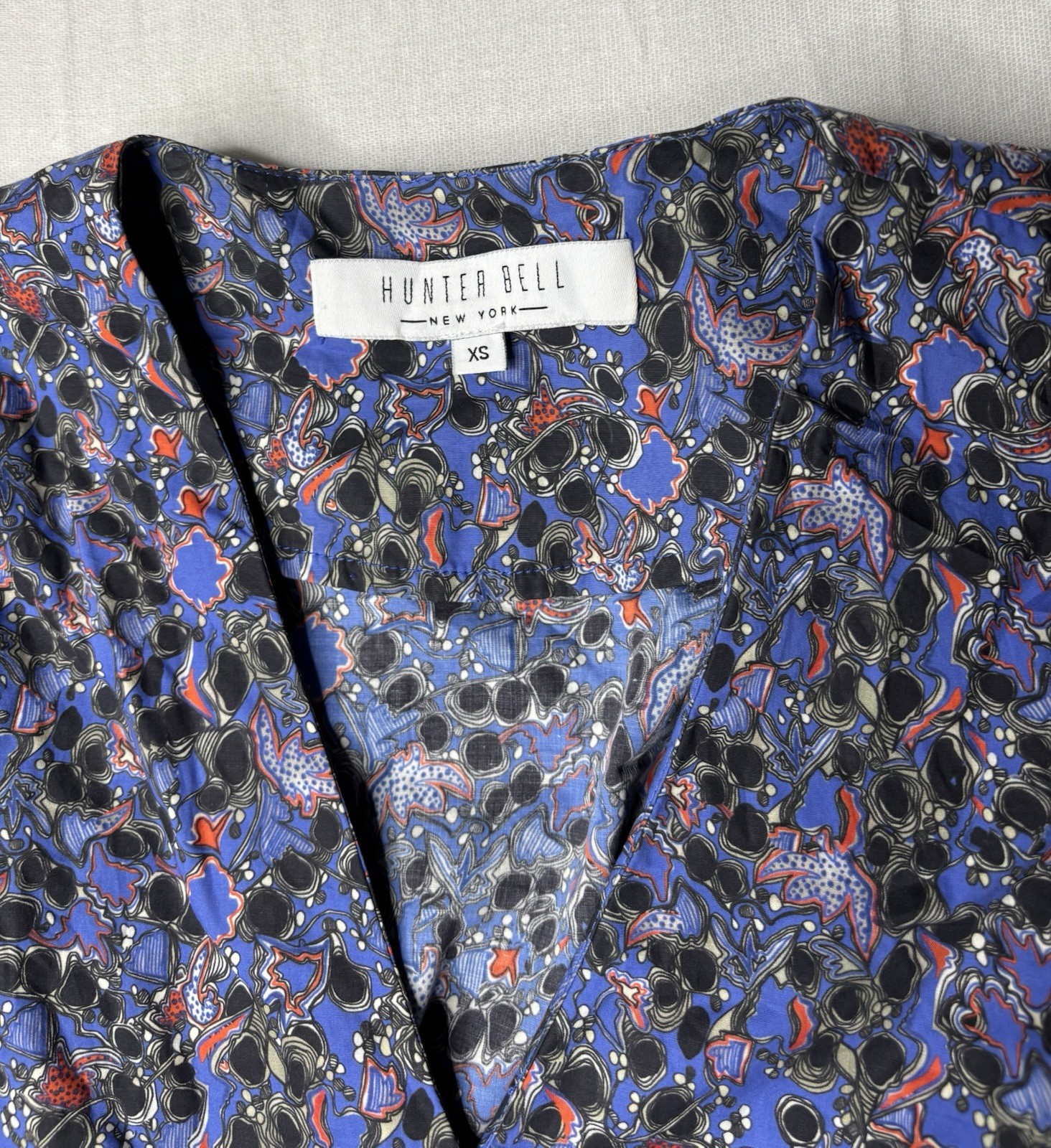 Hunter Bell The Hampton Dress In Geo Bloom Print Size XS Puff Shoulder Wrap