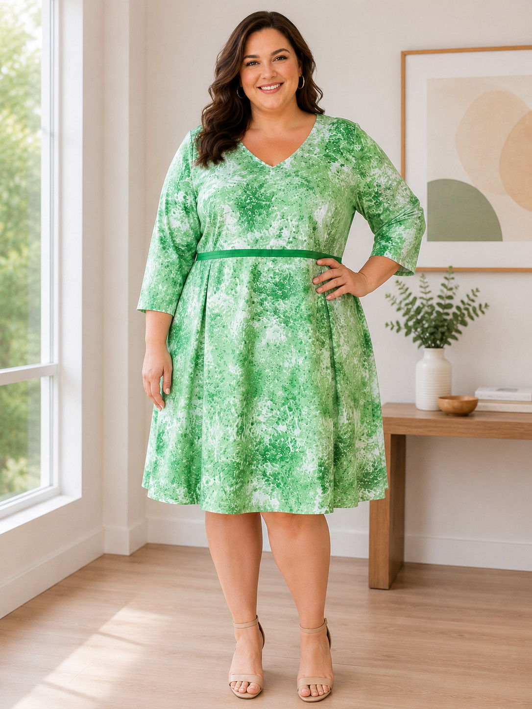 NWOT eShakti Custom Women’s Green Pattern Cotton Dress Lined Pockets Size 3X