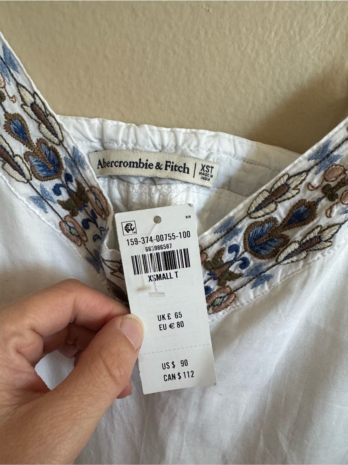Abercrombie & Fitch White Embroidered Skort Dress V-Neck Spaghetti Strap XS NWT