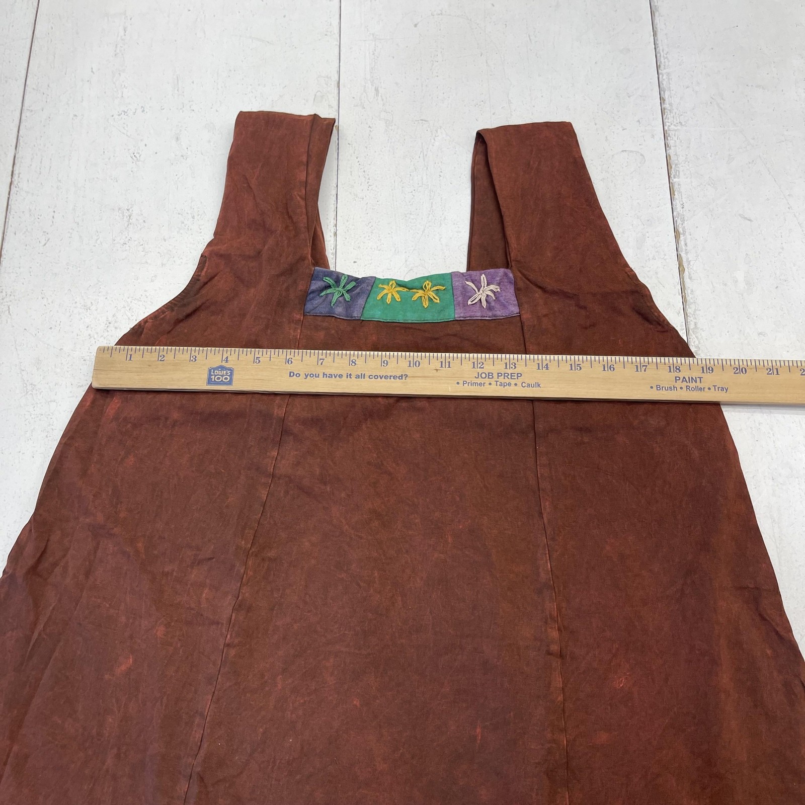 Avatar Dress Womens XL Brown Patchwork Embroidered Sleeveless A-Line Sundress