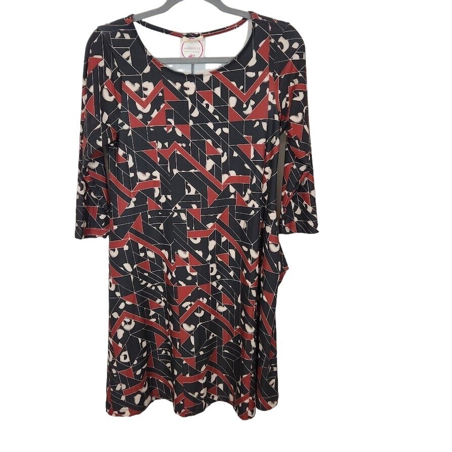 NWT Yelete Geometric Print Dress in Black and Red Size Small