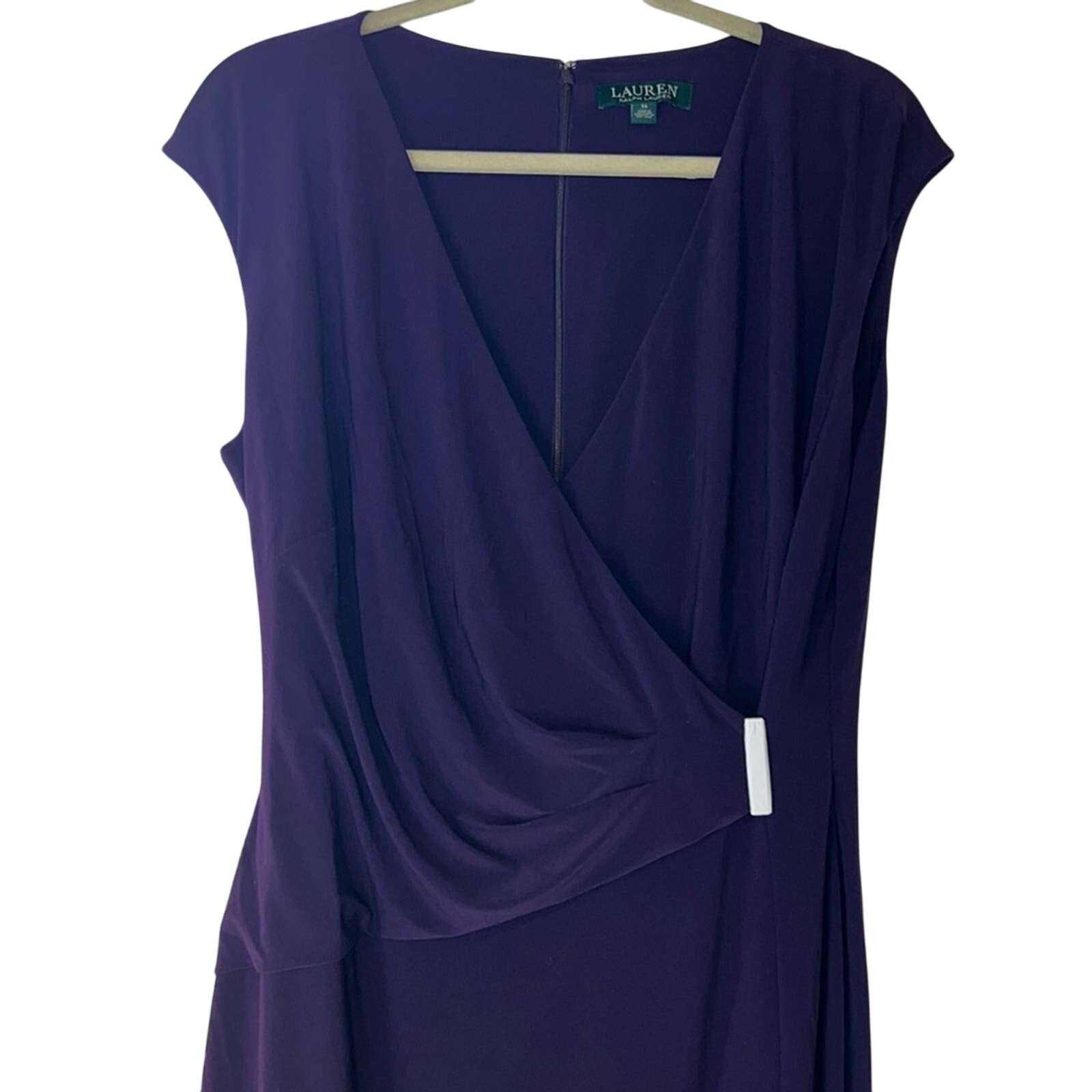 Ralph Lauren Purple Faux Wrap Cocktail Dress w/ Rouched Waist, Size 14, NWT!