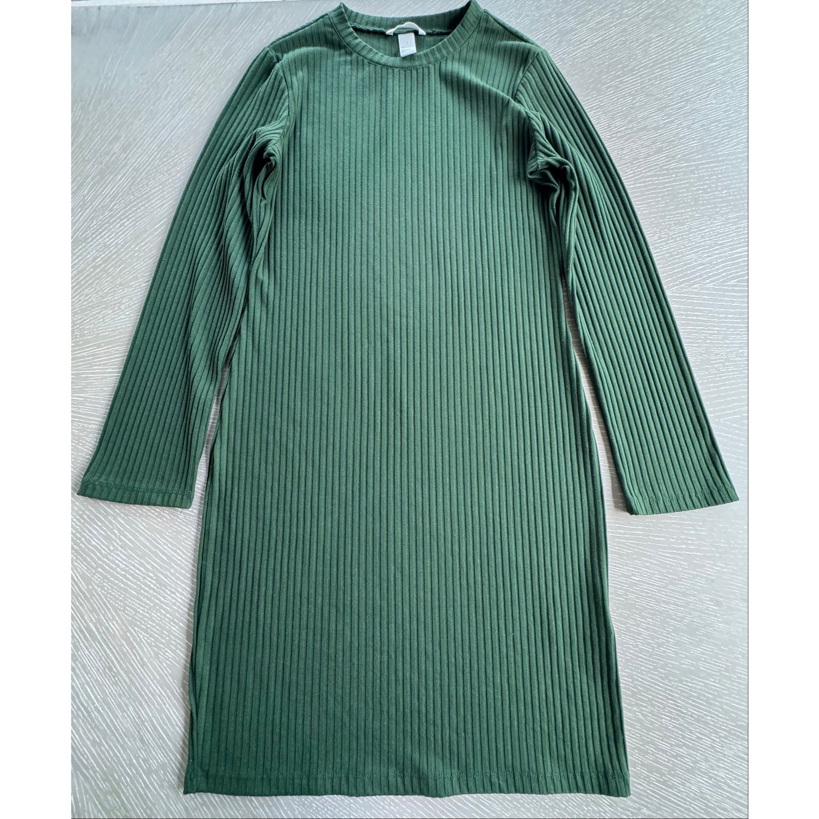 H&M Olive Green Ribbed Crew Neck Long Sleeve Sweater Dress – Size Large