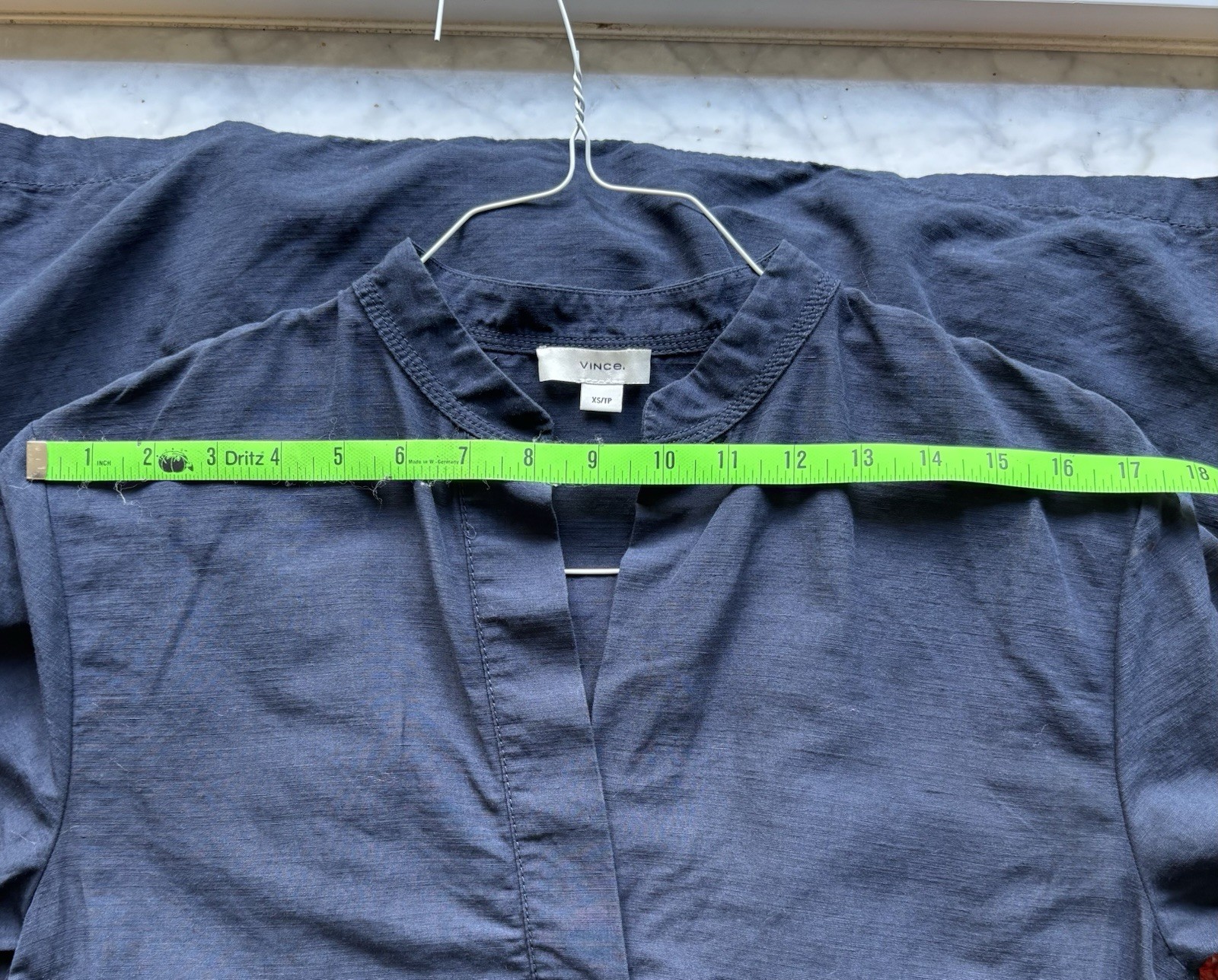 Vince Band Collar Pullover Dress Coastal Navy Linen sz XS/S Quiet Luxury Women’s