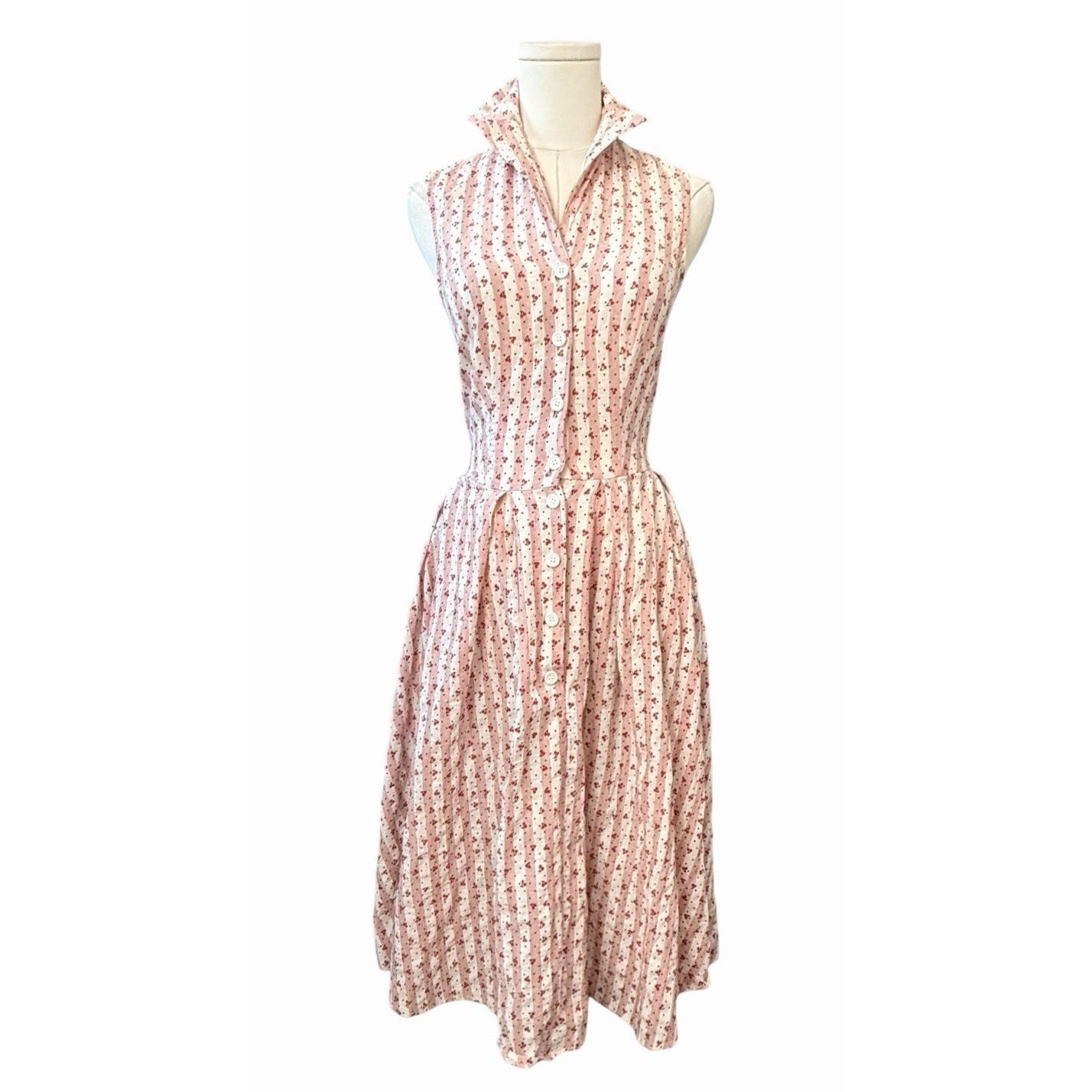 Cherry Print Shirt Swing Dress Size 4 Stripe Retro Rockabilly Unique Vintage