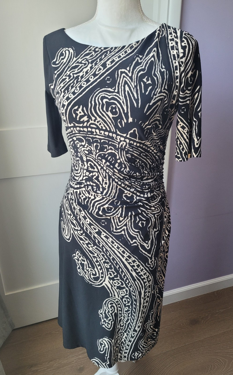 Jones New York Sz 4 1/2 Sleeve Black White Print Dress