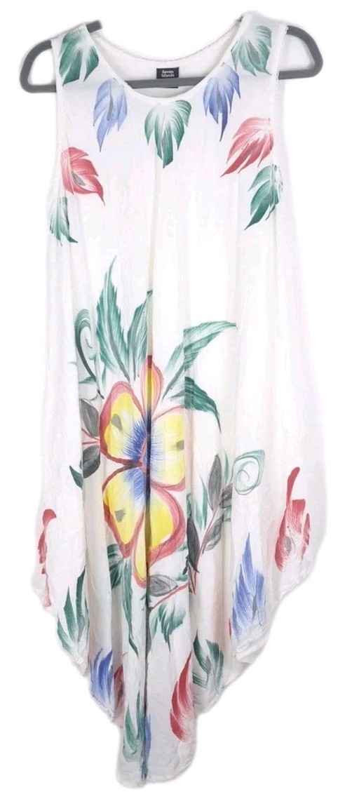 Seven Islands Womens Coverup Dress One Size White Floral Beach Vacation Resort