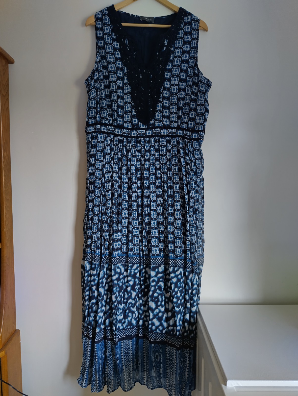 Marks & Spencer Per Una Dress Size 22 Blue And White Boho Style Summer