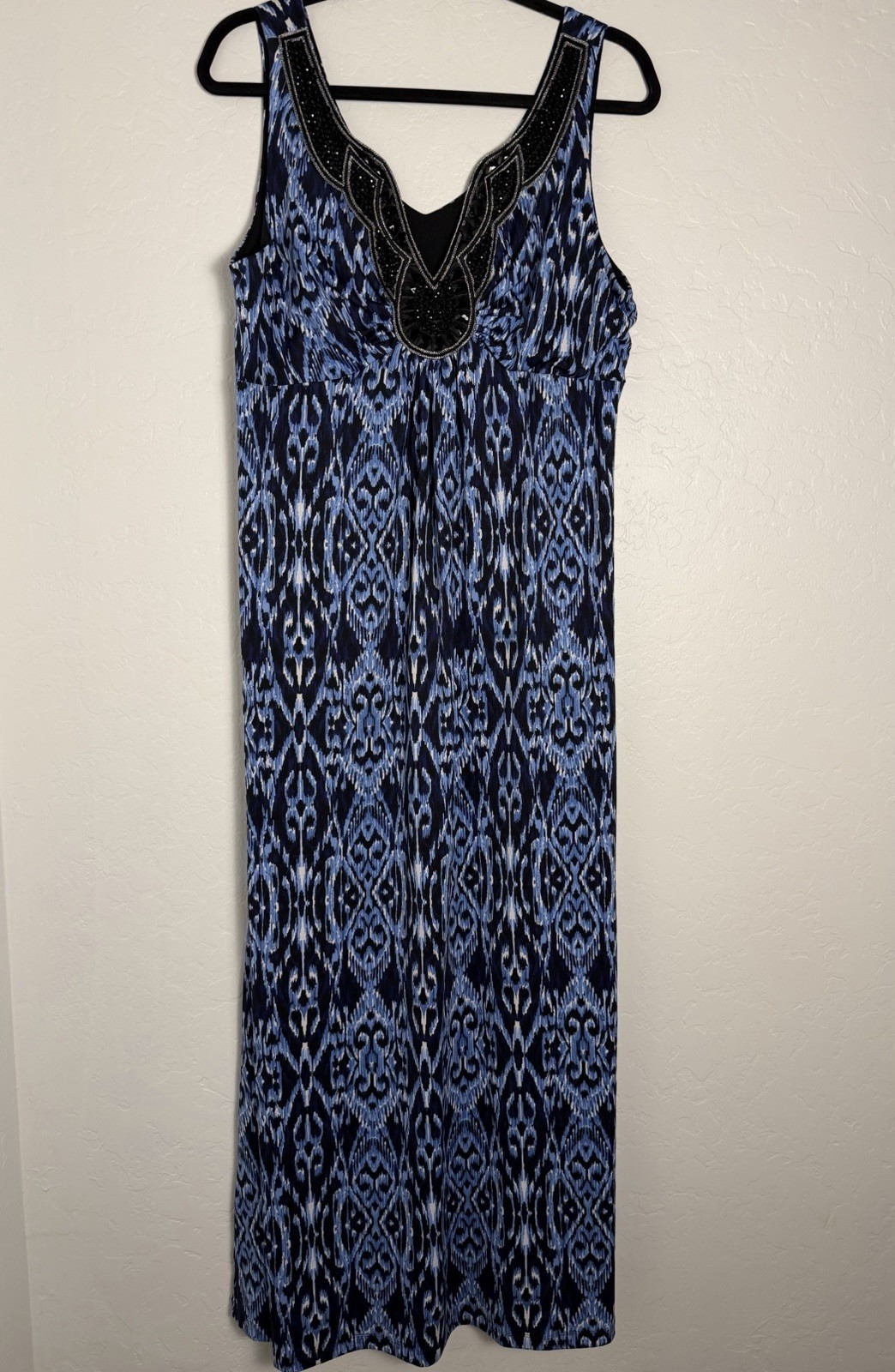 RN Studio Blue Multicolored Striped Floral Sleeveless Maxi Dress Women’s Size 14