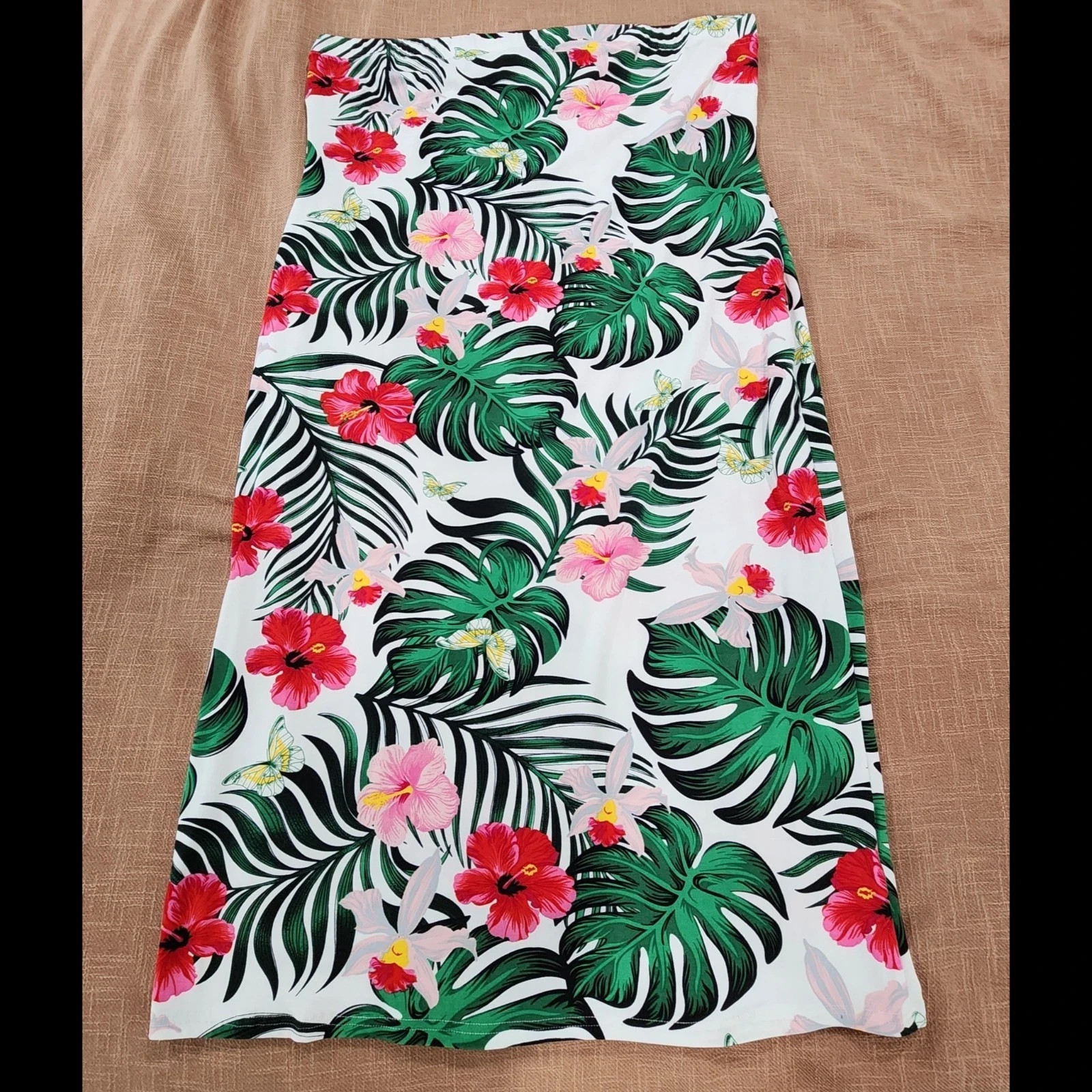 Love University Dress Size 3XL Tropical Soft Strapless Bodycon Tube no support