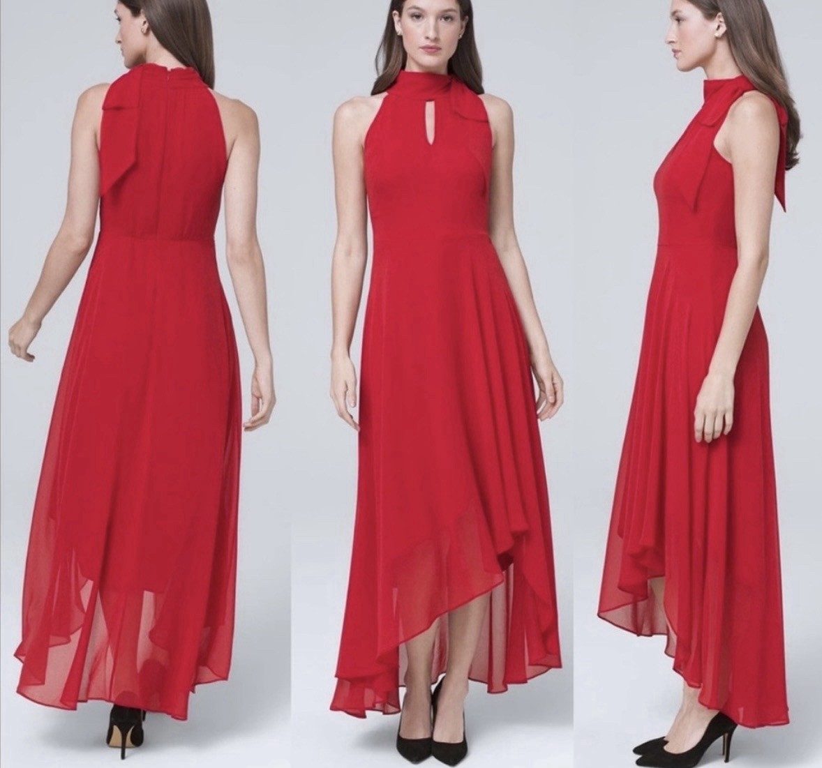White House Black Market Red Halter Sleeveless Hi-Low Maxi Dress size 2
