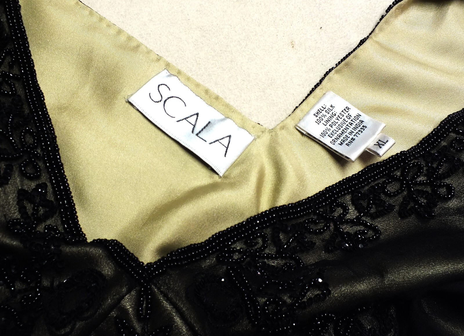 Beautiful Scala Beaded Black Silk Women’s Dress Sz. XL Brand New/Tags
