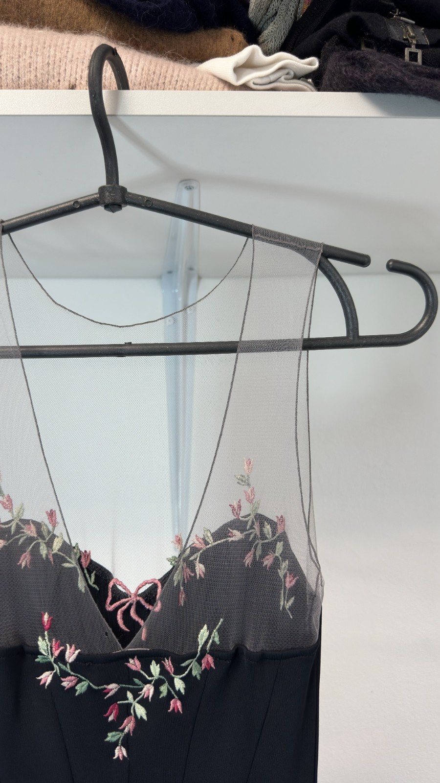 Blumarine 1999 Floral Tulle Black Long Dress Size 40 IT
