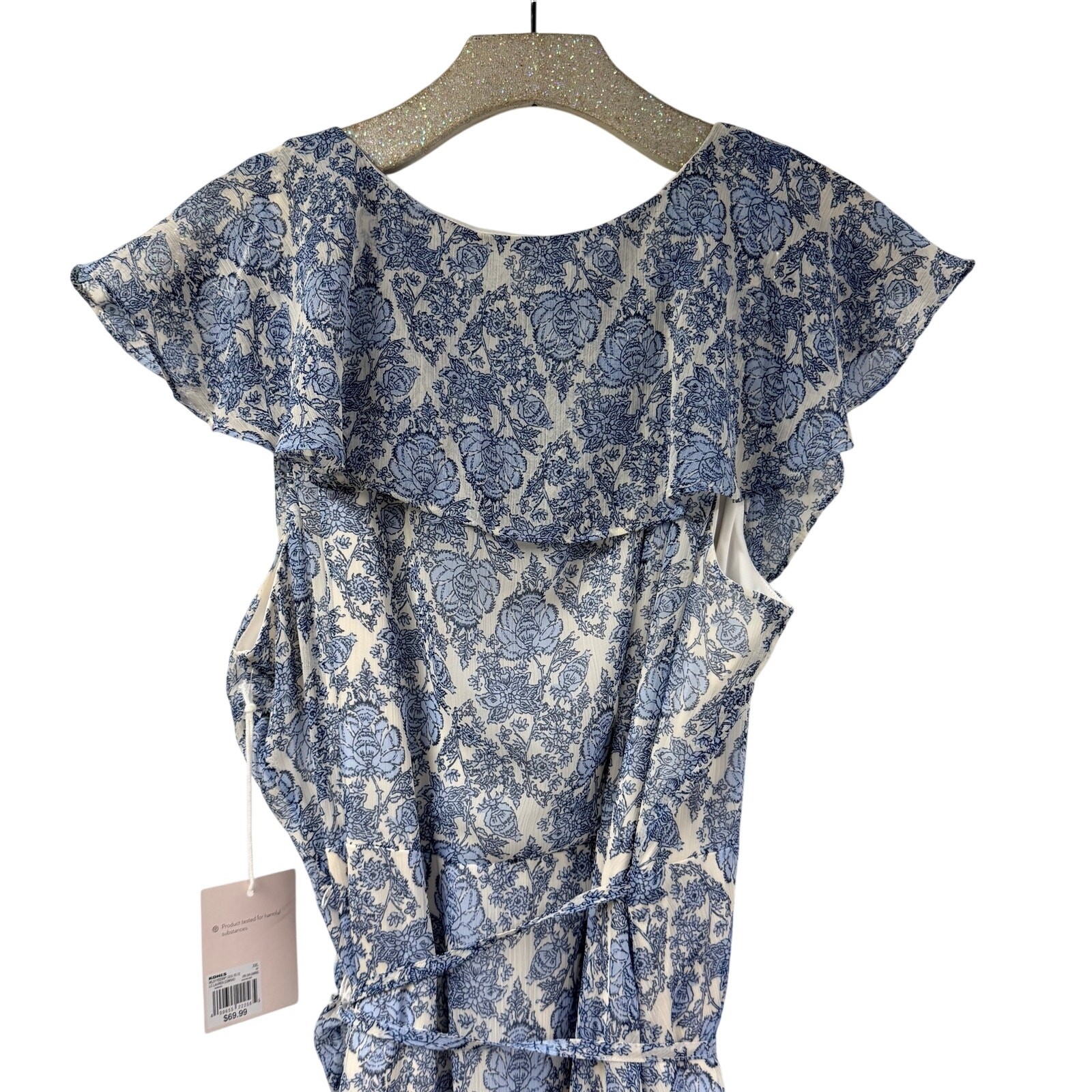 LC Lauren Conrad Hi Low Floral Wrap Dress Ruffle XXL Blue NWT