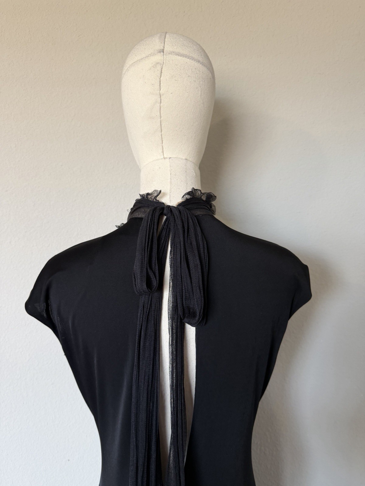 Y2K 90s Vintage Vera Wang Size 10 Black Rushed Mesh Midi Dress Silk Blend *READ