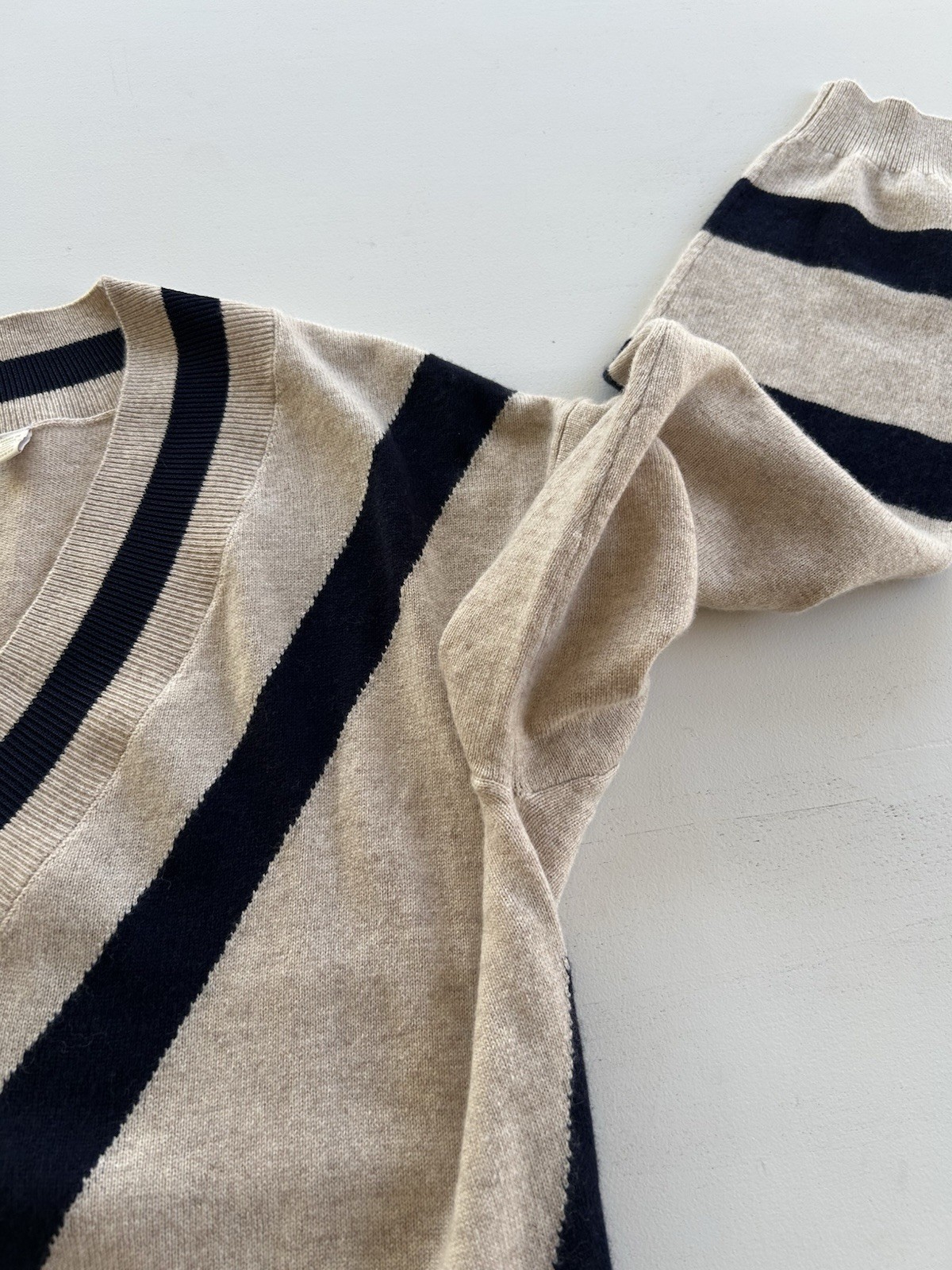 Ted Baker Knit Wool Cashmere Blend Sweater Dress Chevron Tan Navy Women’s Size 3