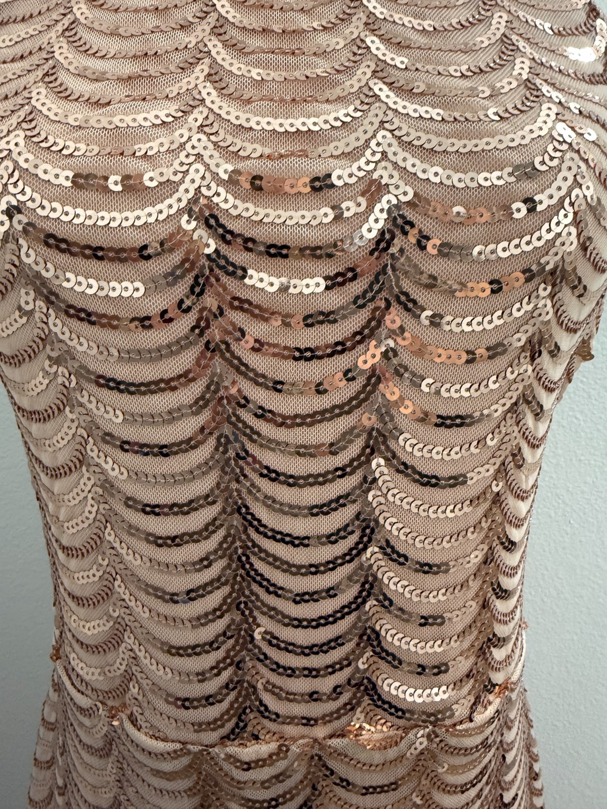 Lulus L Rose Gold Sequin Halter Maxi Dress Slit Formal Party Gala Wedding Guest
