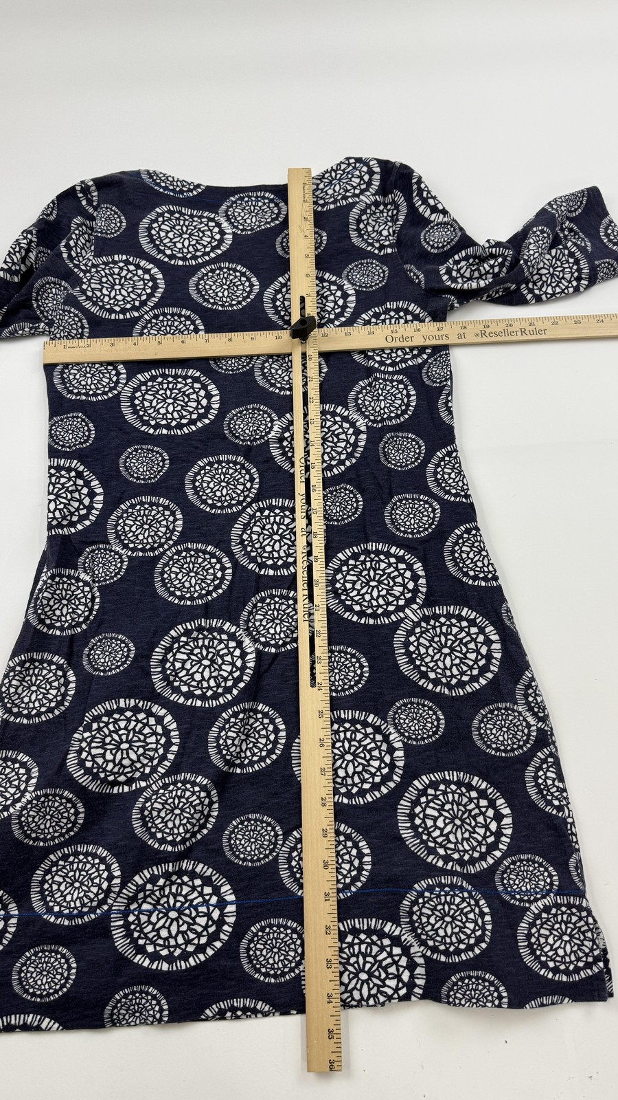 Hatley Dress Womens Medium Blue A-Line Shift V-Neck 3/4 Sleeve Geometric Print