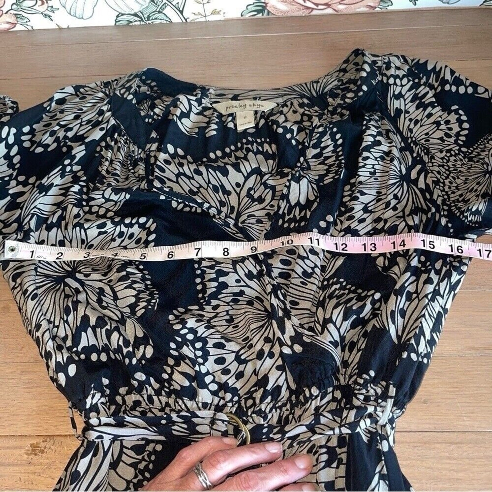 Presley Skye Midi Butterfly Print Silk Dress Black Sz S Classic Sheer Whimsigoth