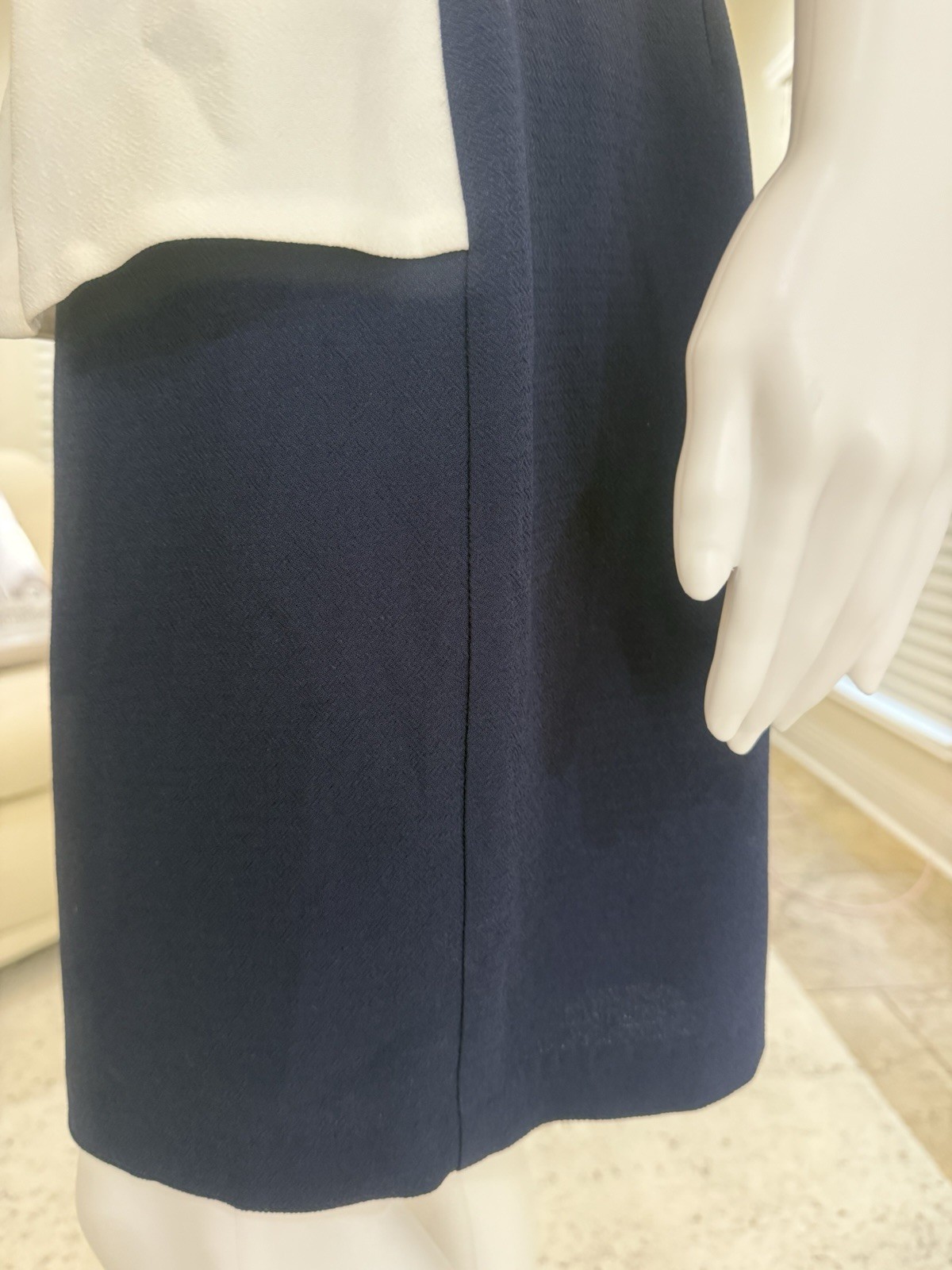 ABS Allen Schwartz White/Navy Strap Colorblock Peplum Mini Dress Size10