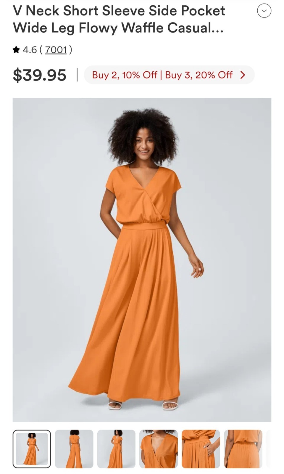 Halara Orange Solid Jersey Maxi Long Wide Leg Jumpsuit V-Neck Pleat