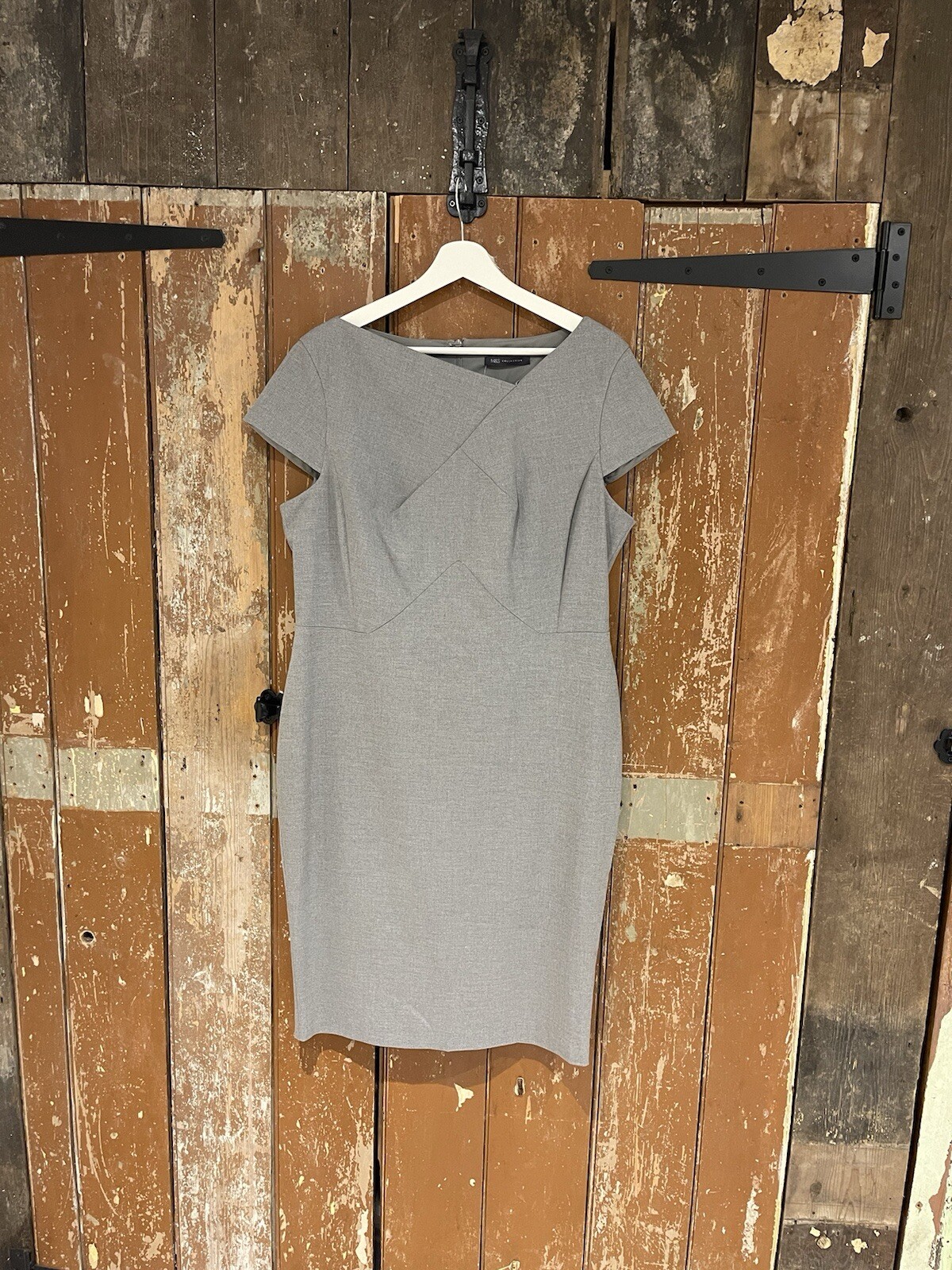 M&S A-Line Pencil Dress Grey Stretch Cap Sleeve Lined Work Smart Business New