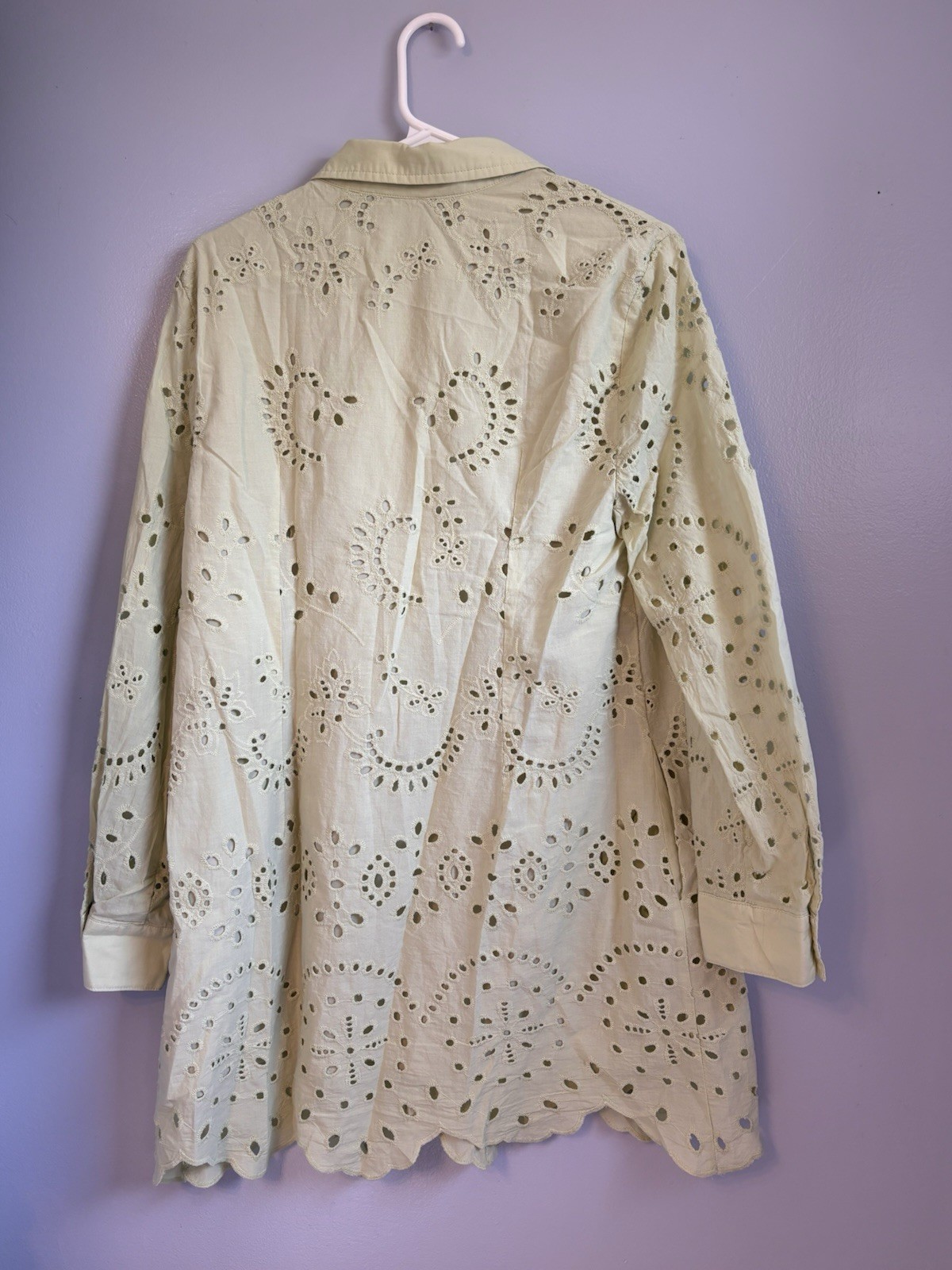 CHARTOU Women’s Eyelet Lace Button-Down Shirt Dress. Sz S. NWT