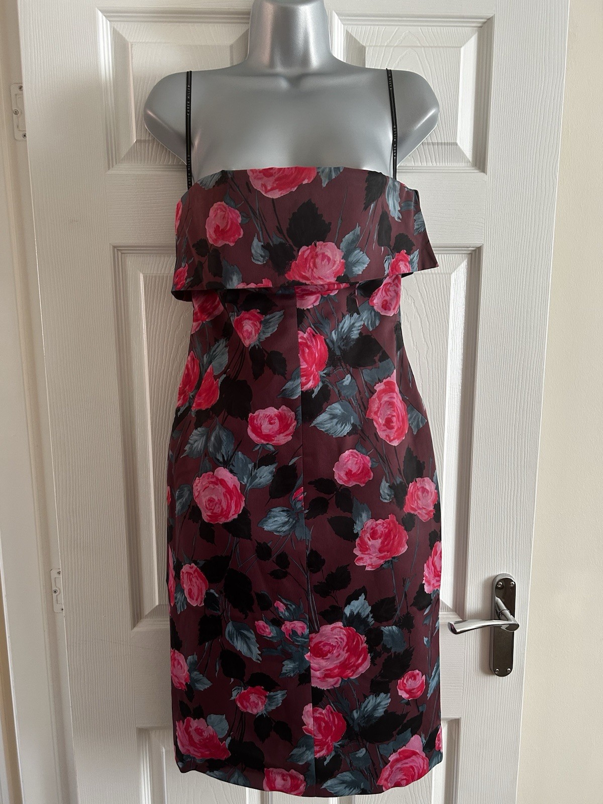 Karen Millen Strapless Size 12 Dress Pink/Purple Floral Dressy/Occassion VGC