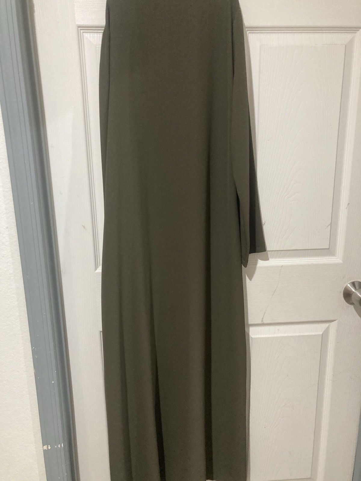 Women’s Green Solid Kaftan Maxi Dress Collared Long Sleeve Full Zip Size L