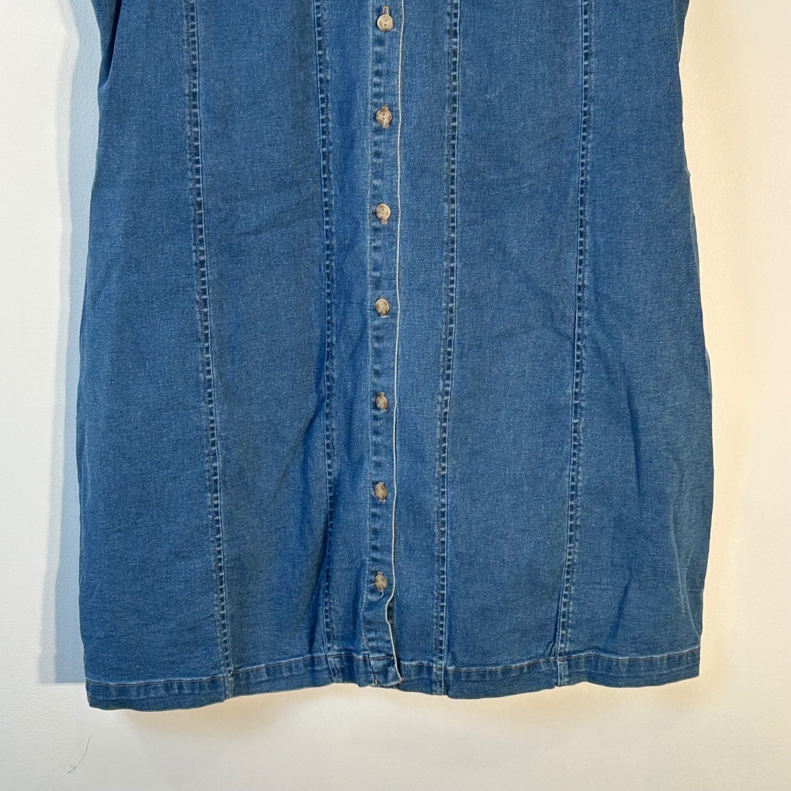 Coldwater Creek Blue Denim Button Front Shirt Dress PL Short Sleeve Medium Wash
