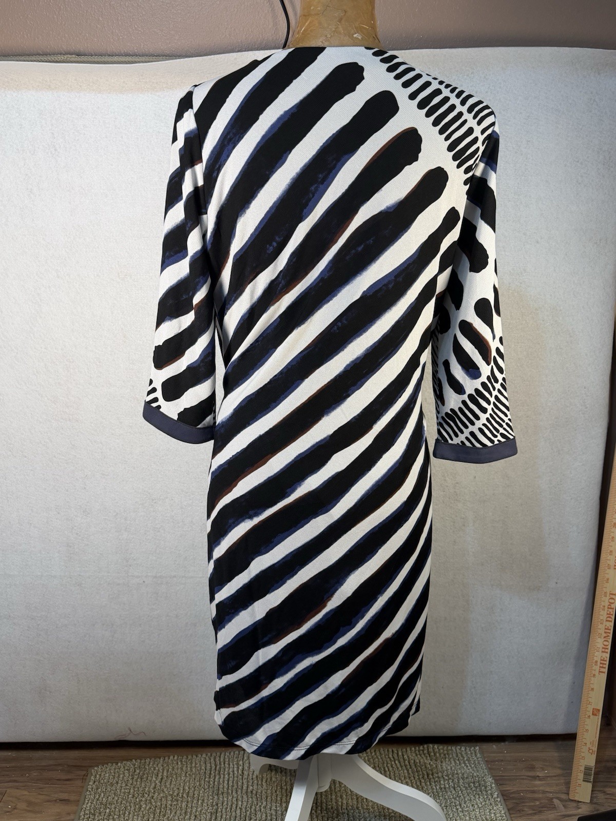 Picadilly Navy White Black StripeStretch Jersey Knit Dress Tie Waist Size S