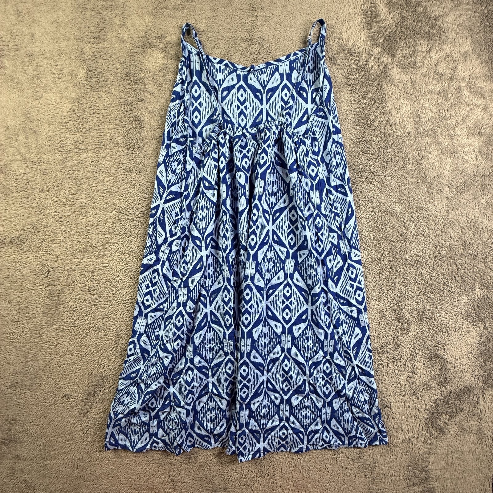 NaPua Collection Honolulu XS Womens Blue White Ikat Print Sundress Rayon