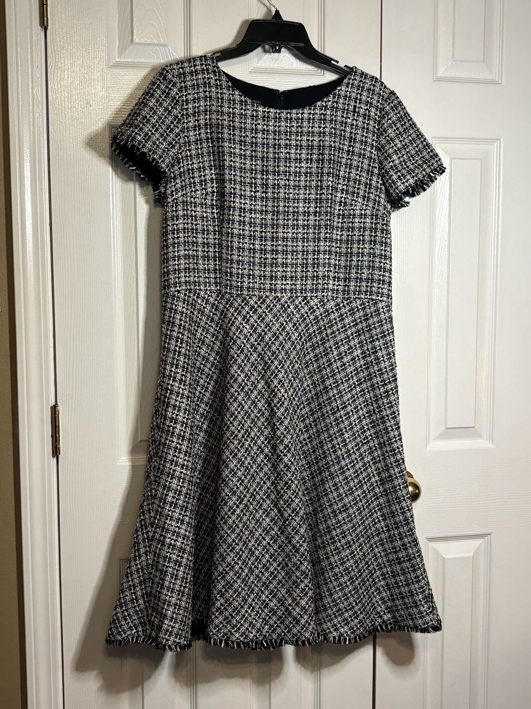Talbots Women’s Black and White Tweed Fit & Flare Short Sleeve Dress #1086
