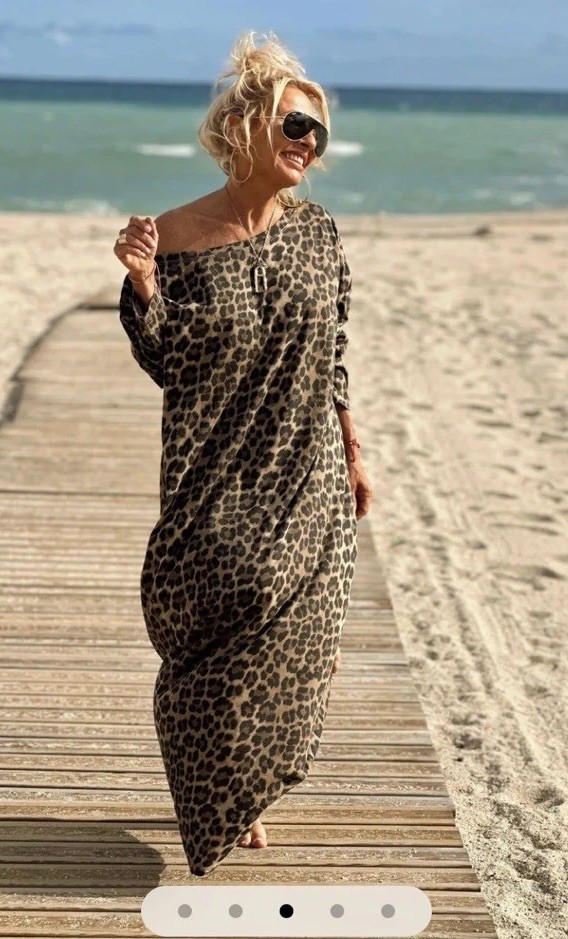 Leopard Oversized Print Off-Shoulder Maxi Dress – Brown Never Worn