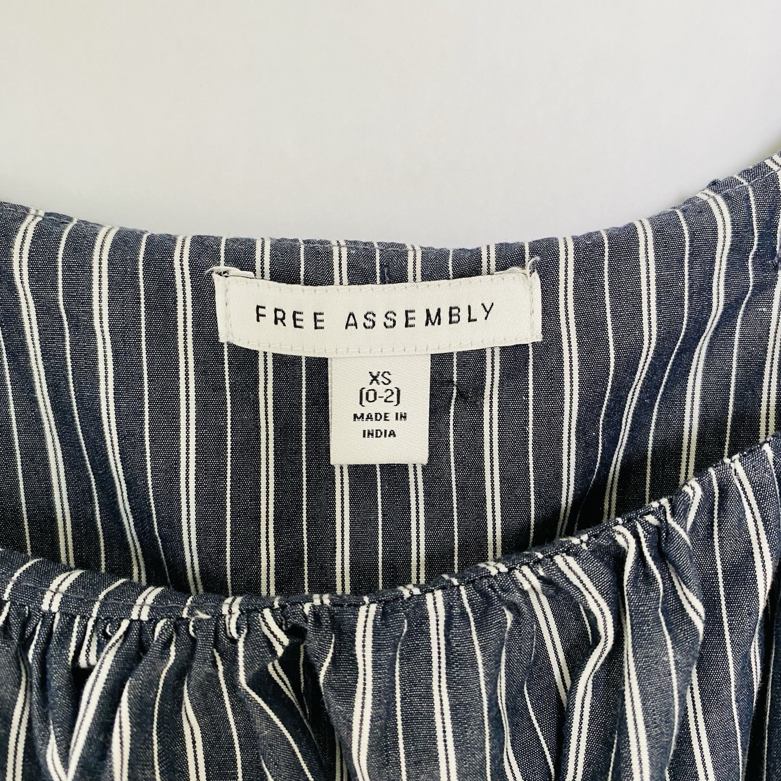 Free Assembly | Belted Cotton Utility Midi Dress Pockets Navy White Striped | XS