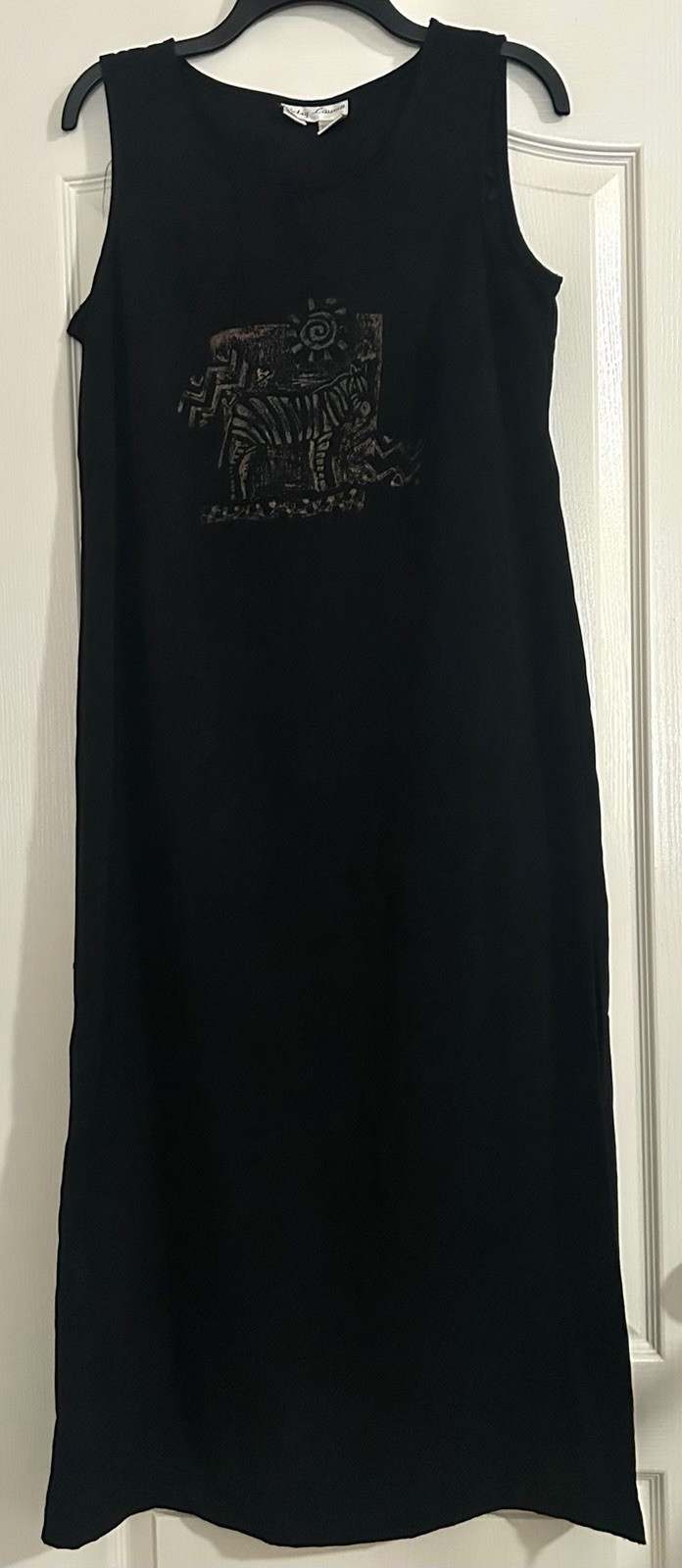 VTG 90s Betsy Lauren Maxi Dress 10 Black Sleeveless Safari Zebra Print