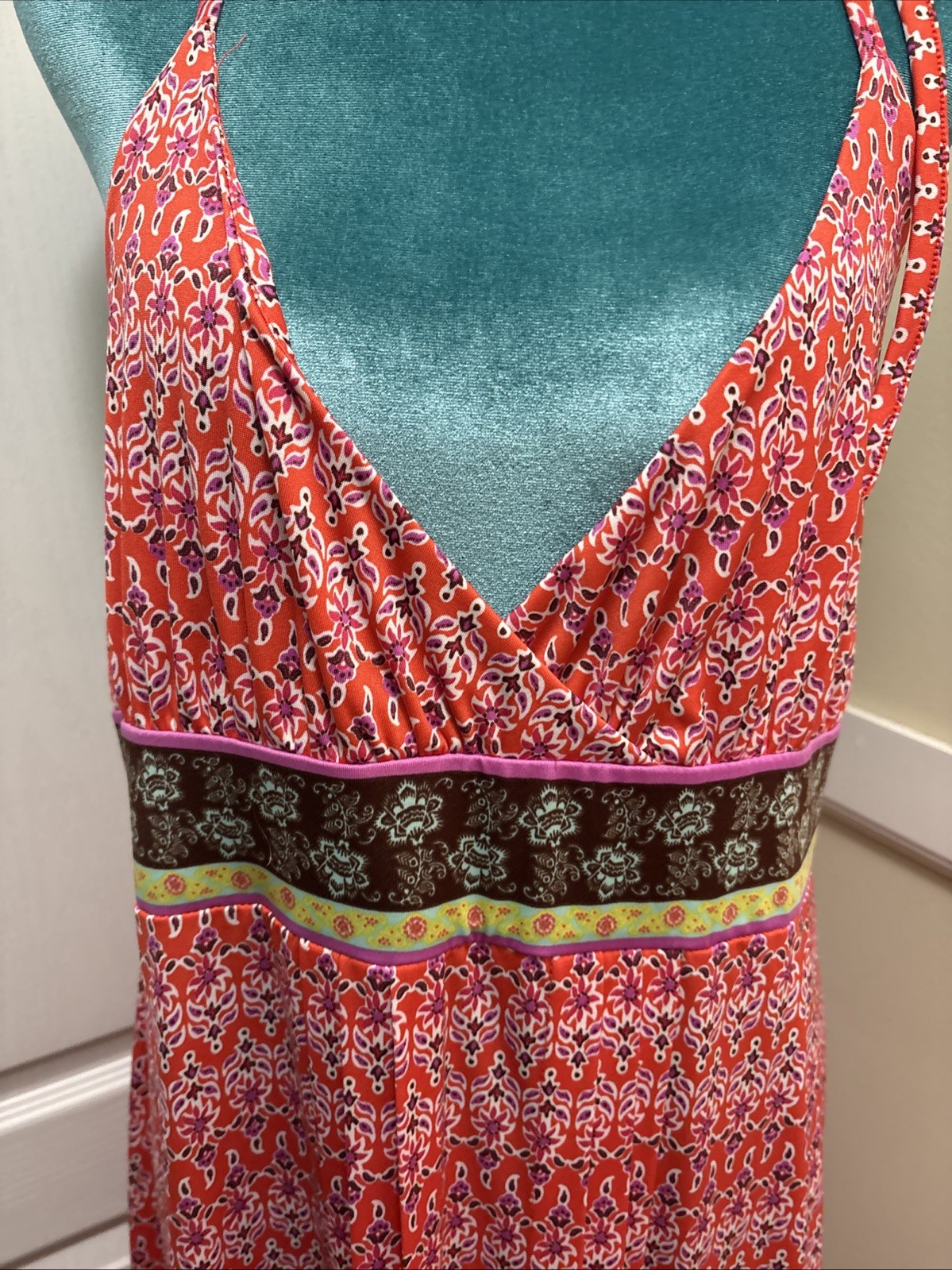 Autumn Colors Halter Spaghetti Strap Maxi Boho Festival Hippie Sun Dress Large
