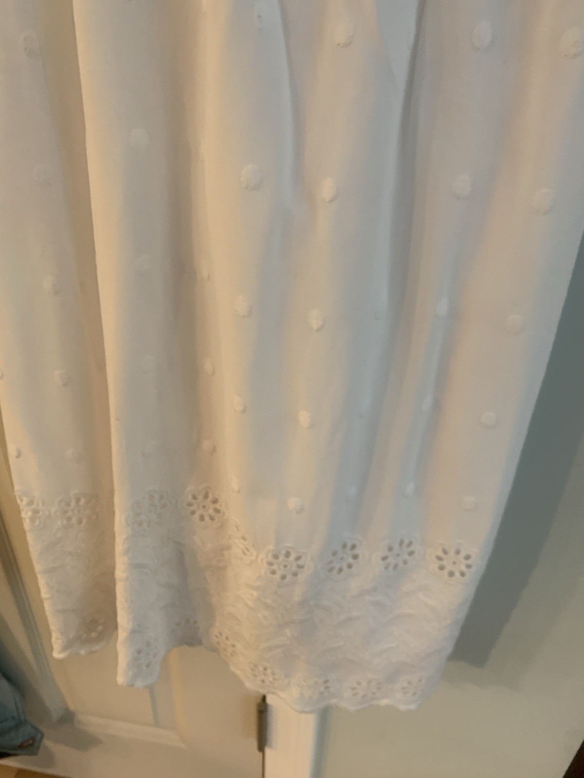 White summer long cotton eyelet dress tie sleeveless scalloped design edge Sm