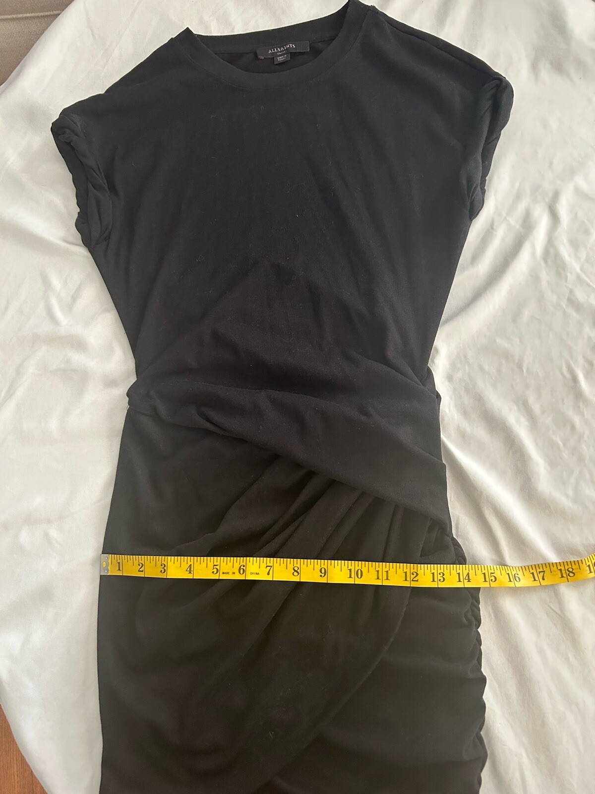 AllSaints Ruched Knit Shift Dress Womens Size Small Black Classic City Party