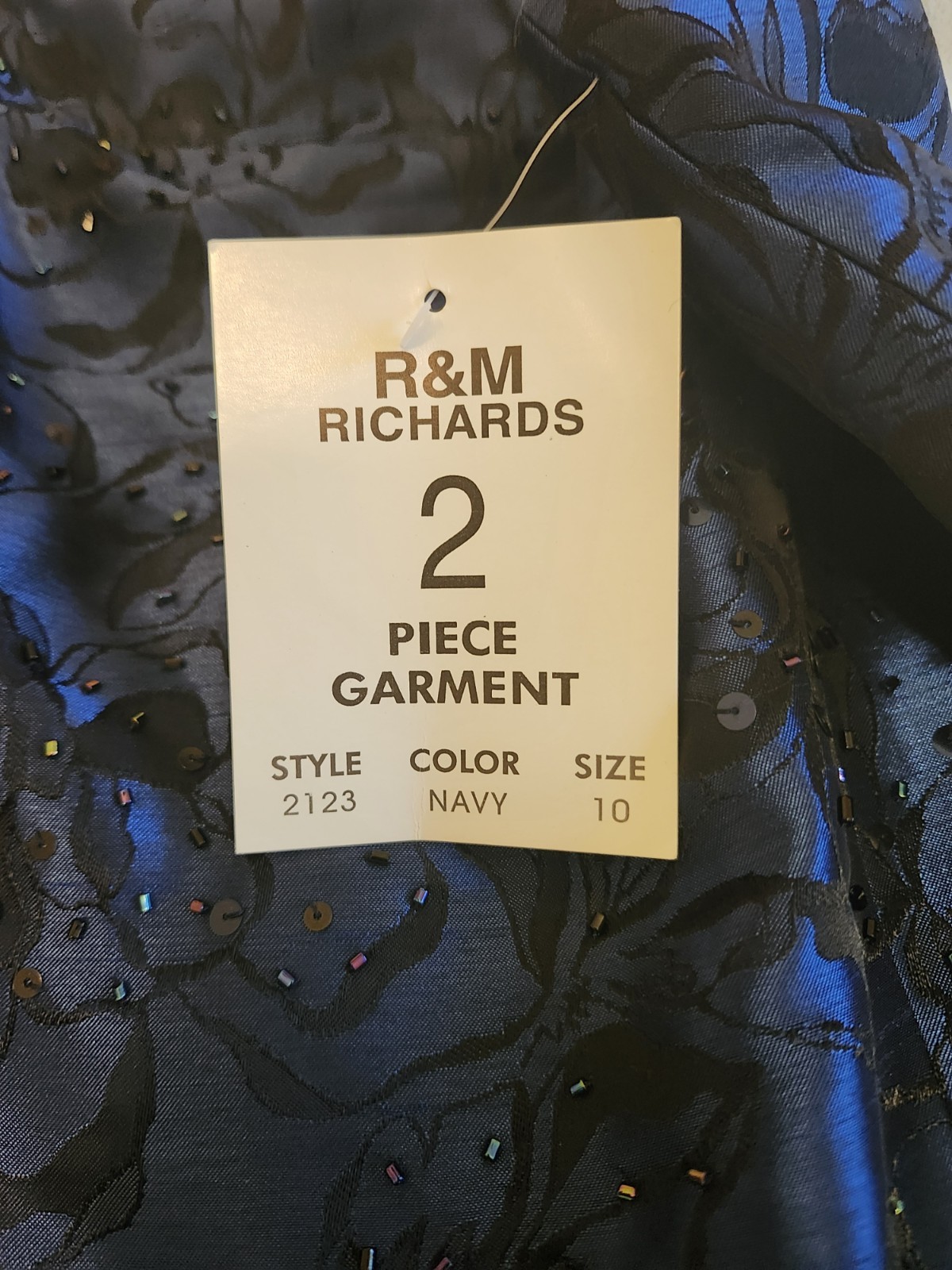 R & M Richards 2 Pc Dress Jacket Set Navy Ankle Length 2123 Women Size 10 NWT