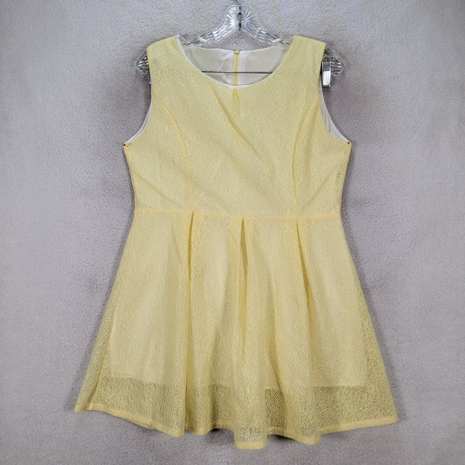 Yellow Knitted Mesh Stretch Pleated Fit N Flare Micro Mini Womens Dress Size M