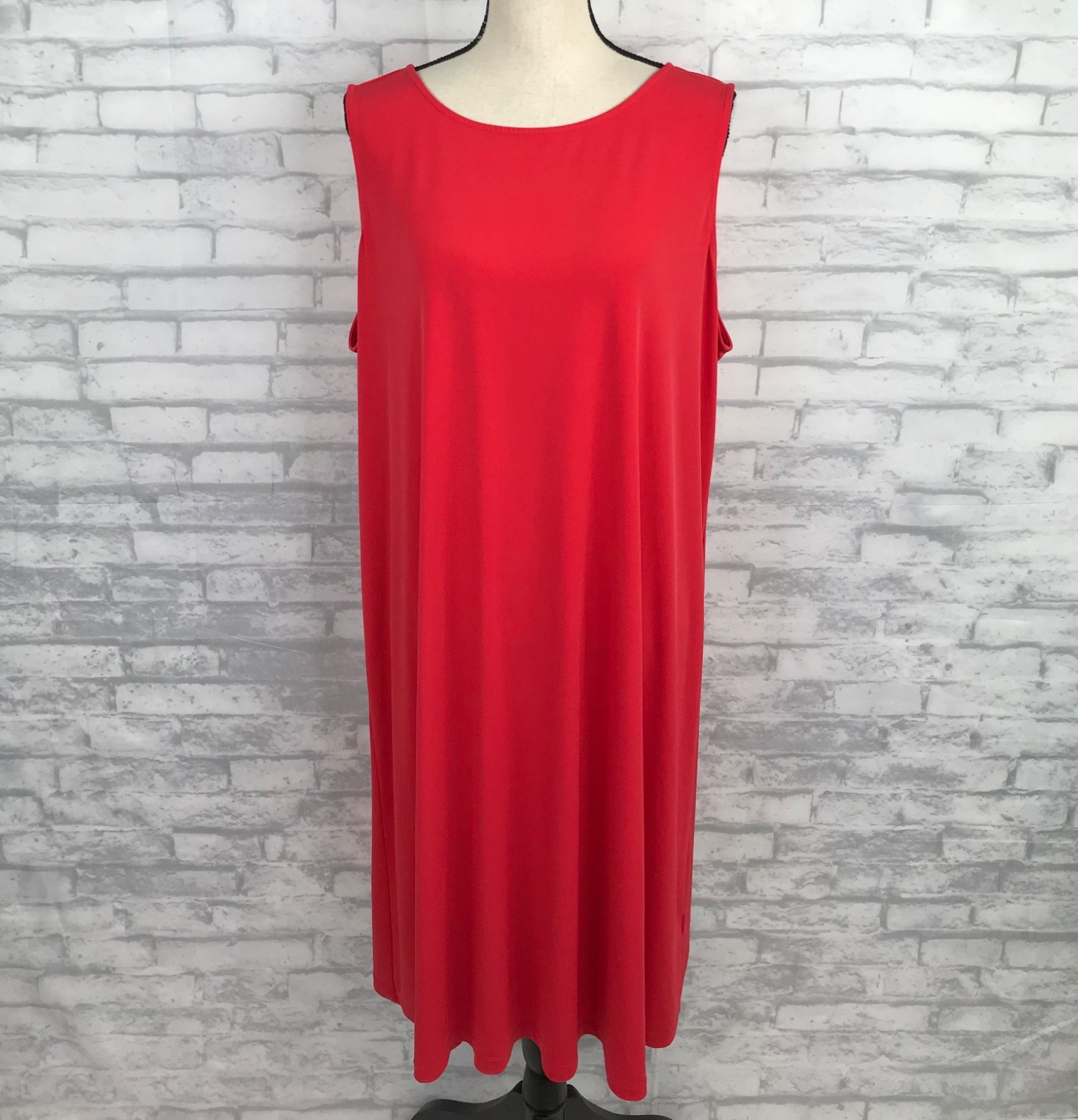 Susan Graver Dress Size 2X Liquid Knit Red Sleeveless Stretch Minimalist