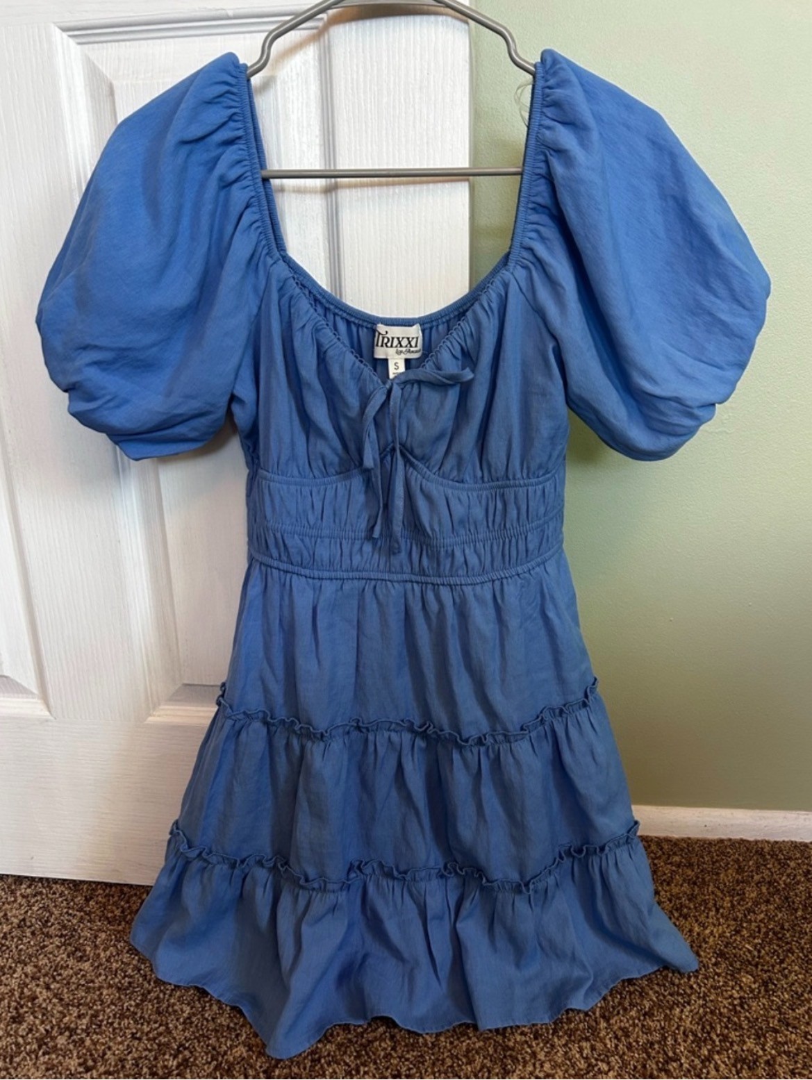 Trixxi Cornflower Blue Tie-Front Mini Dress, size S