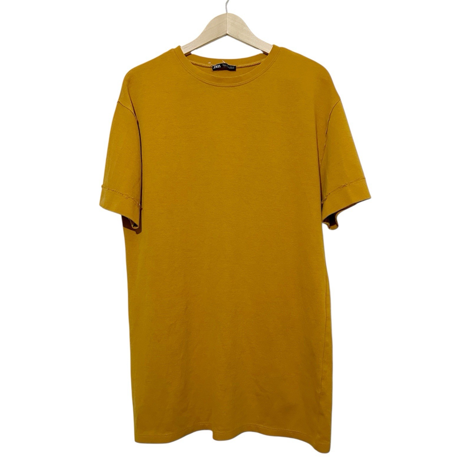 Zara Mustard Yellow TShirt Shift Dress Cotton Blend Casual Minimalist Size Large