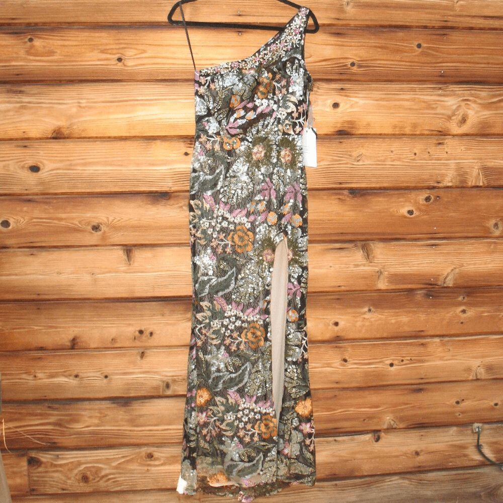 Mac Duggal 49574 Embellished Floral One Shoulder Gown Dress Size 4