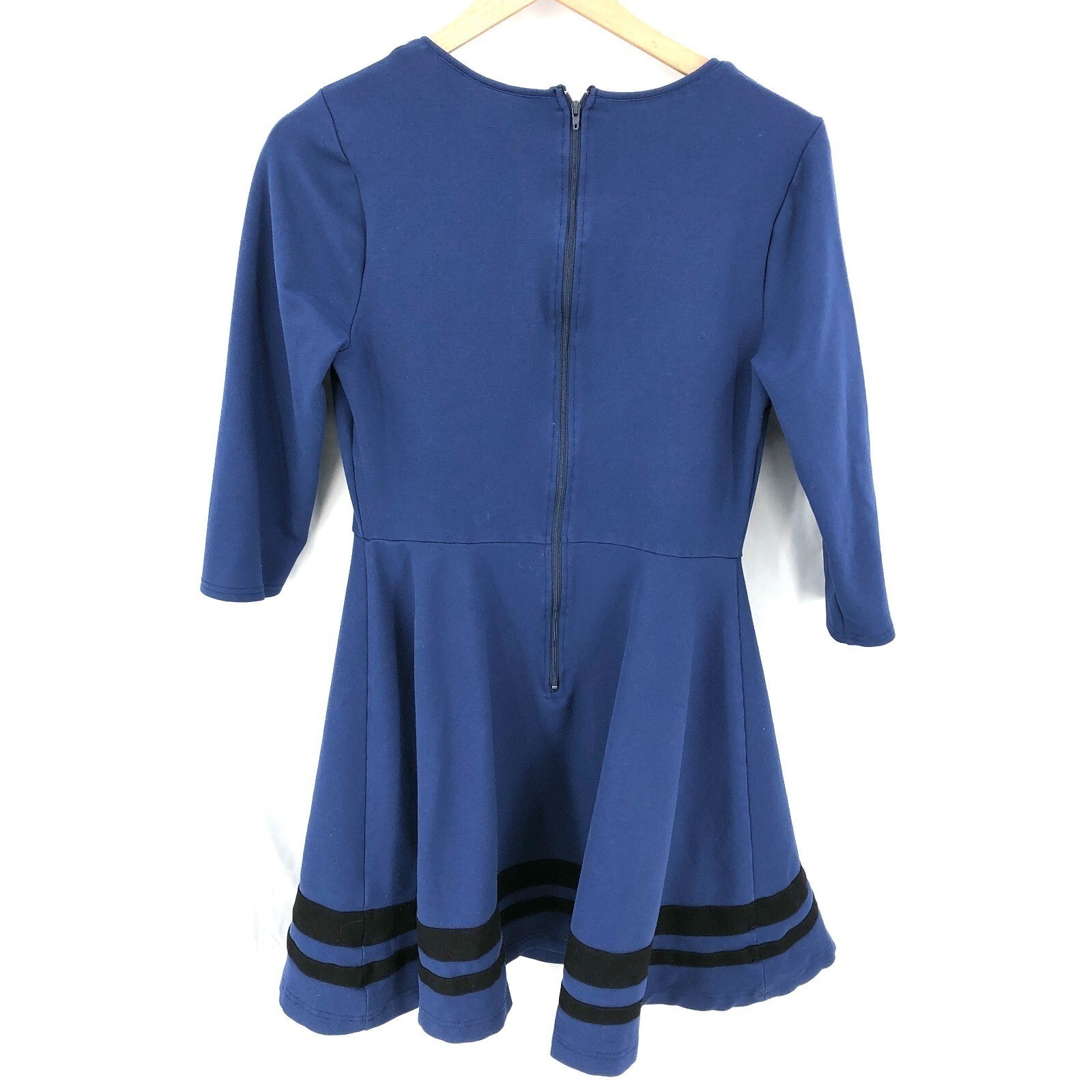 Mod cloth square neck 3/4 sleeve fit & flare scuba dress Blue nautical classic L