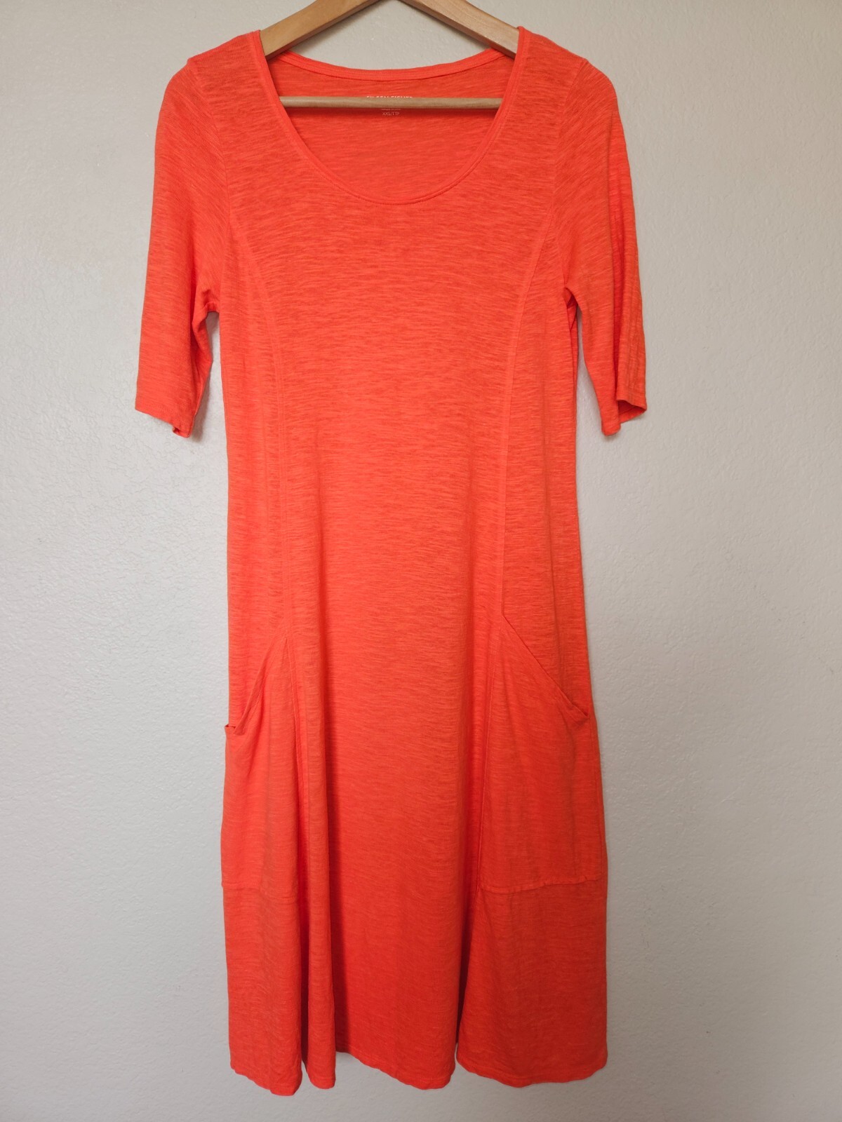 Eileen Fisher Hemp Organic Cotton Twist Scoop Neck Dress XXS Sunburst Orange