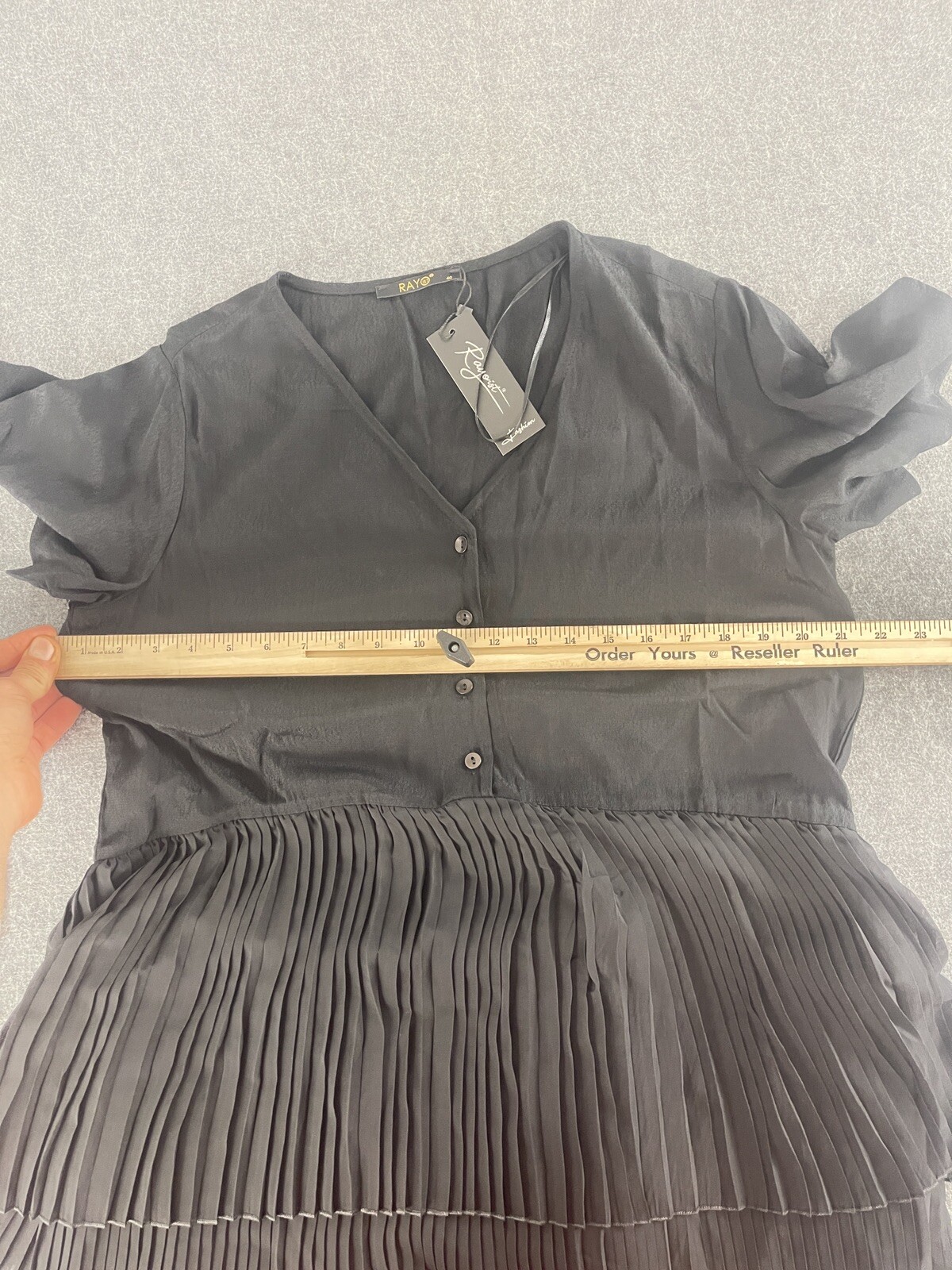 Alex Swing Dress Womens 10 Black Ruffle Short Sleeve Pleated N129