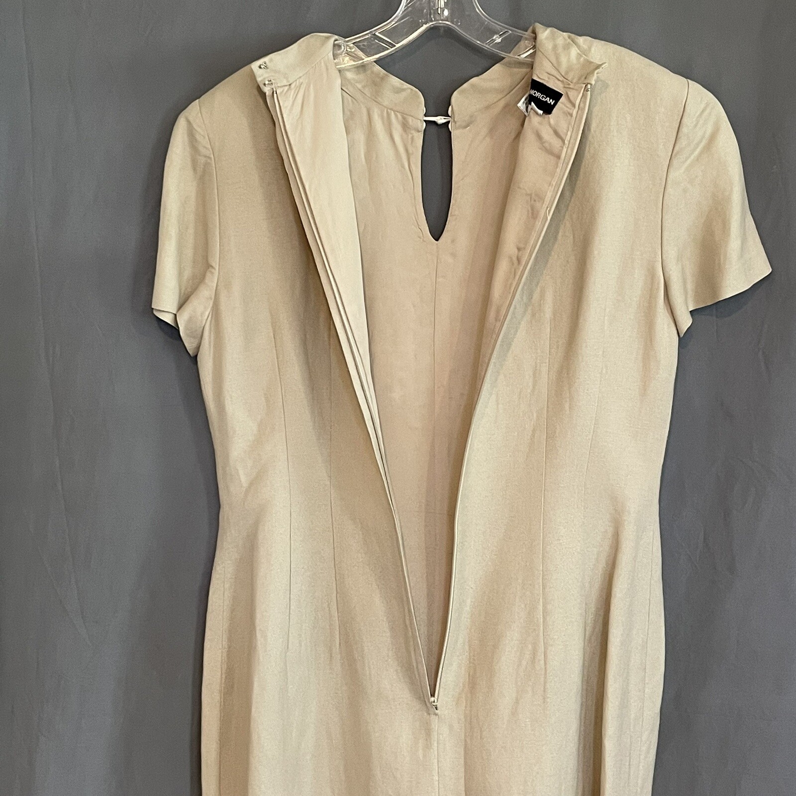 Donna Morgan Size 8 Sheath Dress Cream Embroidered Mandarin Collar Short Sleeves